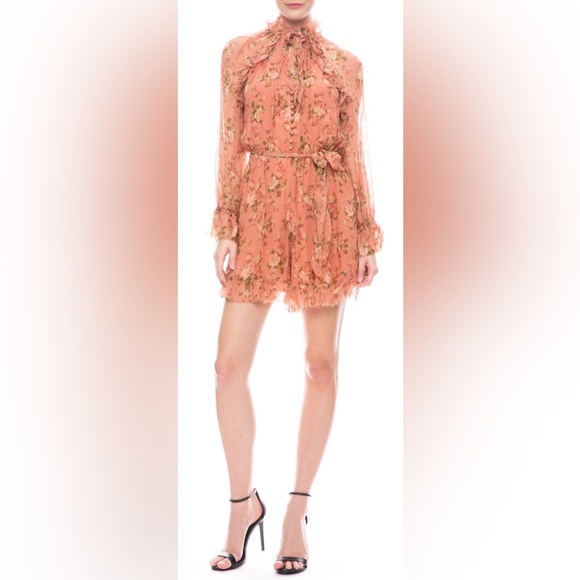 NWT AUTH WOMEN’S ZIMMERMANN L/S ESPIONAGE PLAYSUIT IN ROSEWOOD FLORAL - SZ 0 - Picture 1 of 9